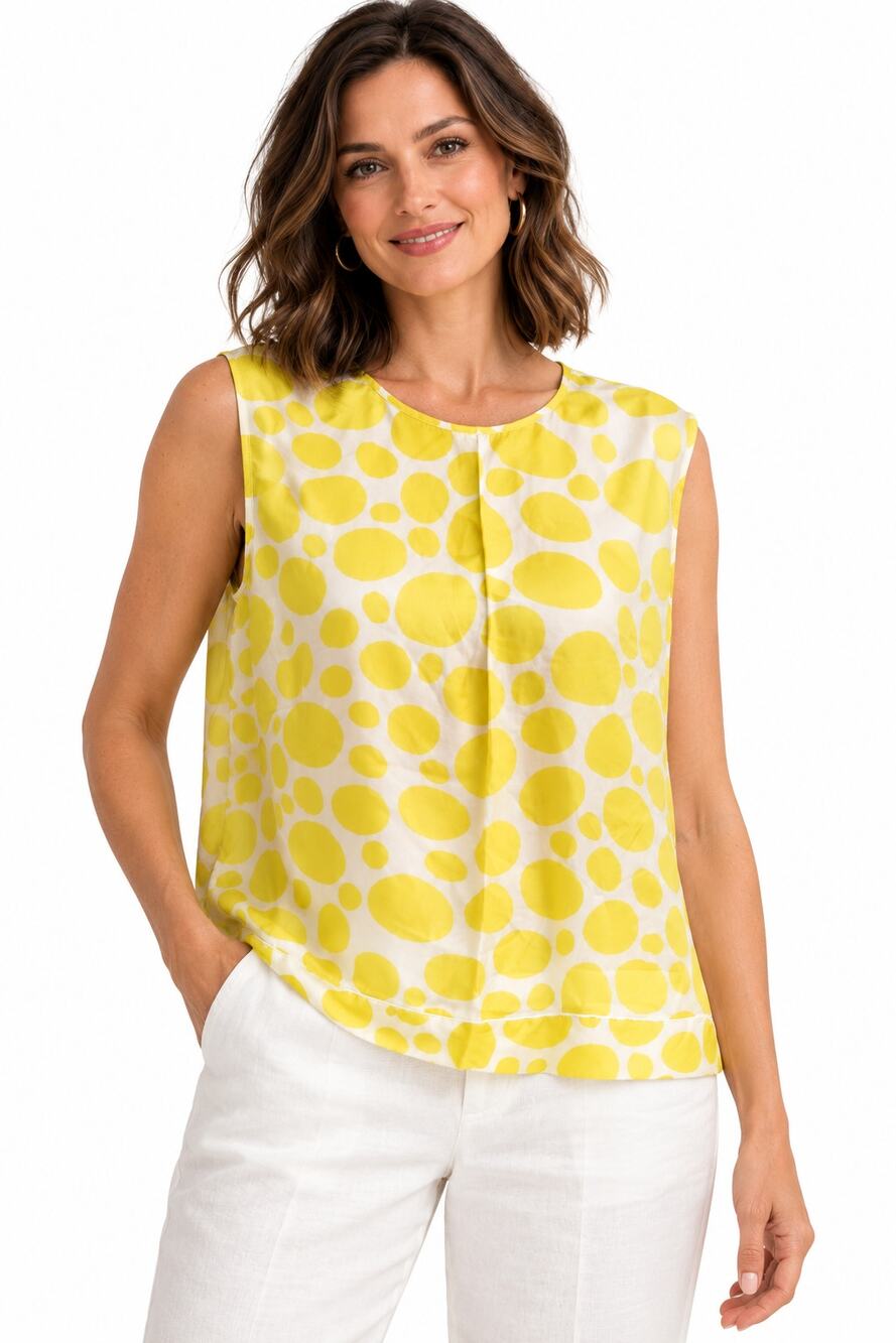 Angeline Kingsley Vintage Silk Cropped Top Yellow Womens Size 42/M France